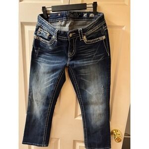 Miss Me Easy Capri Jeans Women Size 28 Embellished Distressed Denim